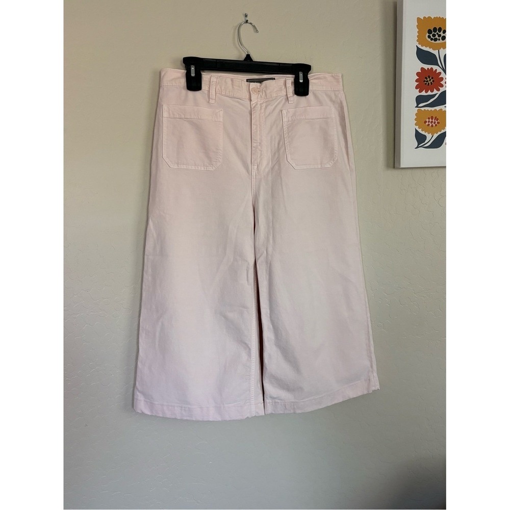 Point Sur J.Crew Pink Wide Leg Cropped Pants Cotton Blend High Rise Women's 32